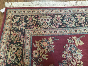 8' X 12' Vintage Handmade India Floral Oriental Wool Rug Veg Dyes Organic Red
