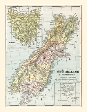 Vintage Map of New Zealand (South Island) 1901