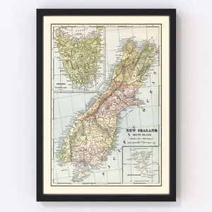 Vintage Map of New Zealand (South Island) 1901