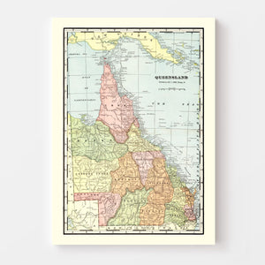 Vintage Map of Queensland, Australia 1901