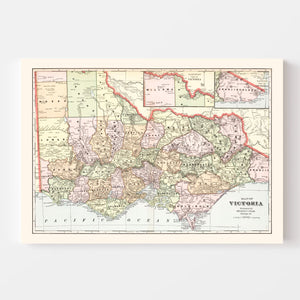Vintage Map of Victoria, Australia 1901