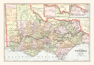 Vintage Map of Victoria, Australia 1901