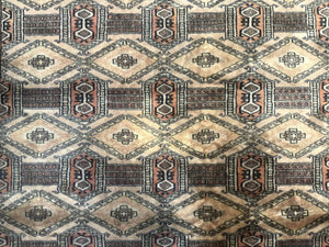 Turkoman Bokhara Rug 8x11, Camel Hair Color, Handmade Vintage Wool Pakistani Carpet