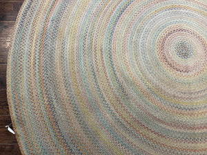 Large American Round Braided Rug 10x10, Multicolor, Vintage, Mid Century, Hand Braided