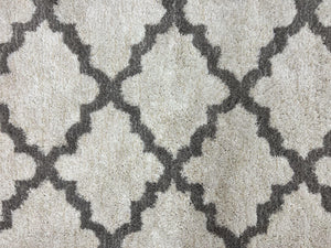 Modern Shag Rug, Ivory and Gray, Diamond Panel Design, Room Sized Area Rug