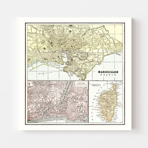 Vintage Map of Marseille, France 1901