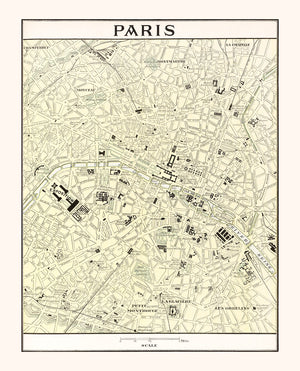 Vintage Map of Paris, France 1901