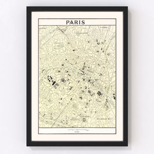Vintage Map of Paris, France 1901