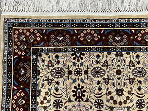 Fine Sino-Persian Silk Rug 3x5, High Quality Silk Carpet, Handmade Small Silk Rug, Allover Repeated Motif, Tan Maroon Blue Vintage Silk Rug