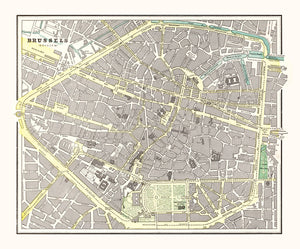 Vintage Map of Brussels, Belgium 1901