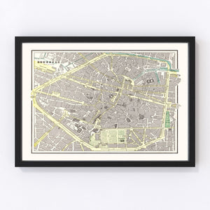 Vintage Map of Brussels, Belgium 1901