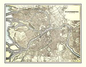 Vintage Map of Saint Petersburg, Russia 1901