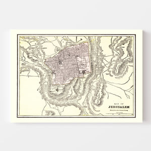 Vintage Map of Jerusalem, Israel 1901