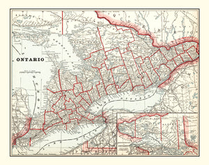Vintage Map of Ontario, Canada 1893