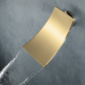 Waterfall Wall-mount pressure balance Bath Tub Filler Faucet Brushed Gold