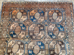 Antique Afghan Tribal Area Rug 4' x 7' 8", Afghanistan Bashir Oriental Carpet, Hand-Knotted Brown Vintage Rug, Wool on Wool Corridor Rug