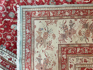 Turkish Oushak Rug 12x18, Wool Hand Knotted Vintage Carpet, Red & Oatmeal, 12 x 18 Palace SIze Handmade Oriental Rug