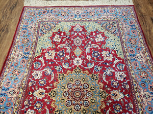 Semi Antique Persian Isfahan Rug, Kork Wool on Silk Foundation, Red & Blue, Top Quality, 3'6" x 5' 6"