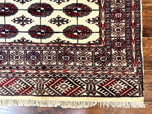 Pakistani Bokhara Rug 4x6, Turkoman Carpet, Vintage Handmade Wool Rug, Ivory