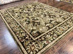 Tibetan Rug 8x10, European Design, Floral, Green, Handmade, Wool, Nepali Rug