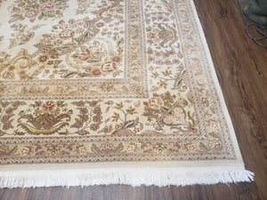 Sino Persian Rug 8x11, Ivory Floral Carpet, Vintage Wool Rug, Elegant Dining Room Rug, Hand Knotted Oriental Rug