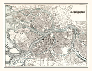 Vintage Map of Saint Petersburg, Russia 1893