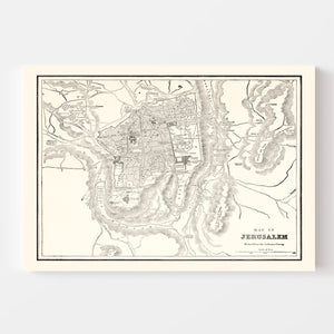 Vintage Map of Jerusalem, Israel 1893