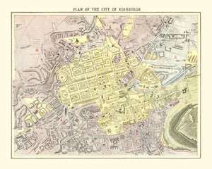 Vintage Map of Edinburgh, Scotland 1883