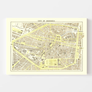 Vintage Map of Brussels, Belgium 1883
