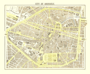 Vintage Map of Brussels, Belgium 1883
