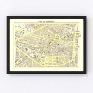 Vintage Map of Brussels, Belgium 1883