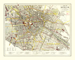 Vintage Map of Berlin, Germany 1883