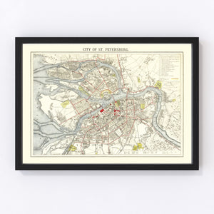 Vintage Map of Saint Petersburg, Russia 1883