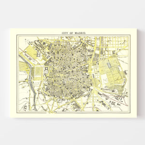 Vintage Map of Madrid, Spain 1883