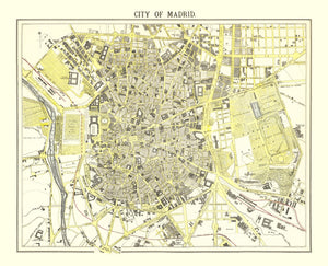 Vintage Map of Madrid, Spain 1883