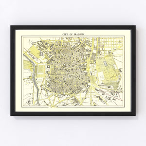 Vintage Map of Madrid, Spain 1883