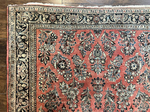 Antique Persian Sarouk Rug 4x7, Hand Knotted Wool Red Persian Carpet, Floral, Fine 300 KPSI