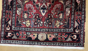 Antique Persian Hamadan Runner Rug 3.4 x 9, Red, Handmade Wool Runner