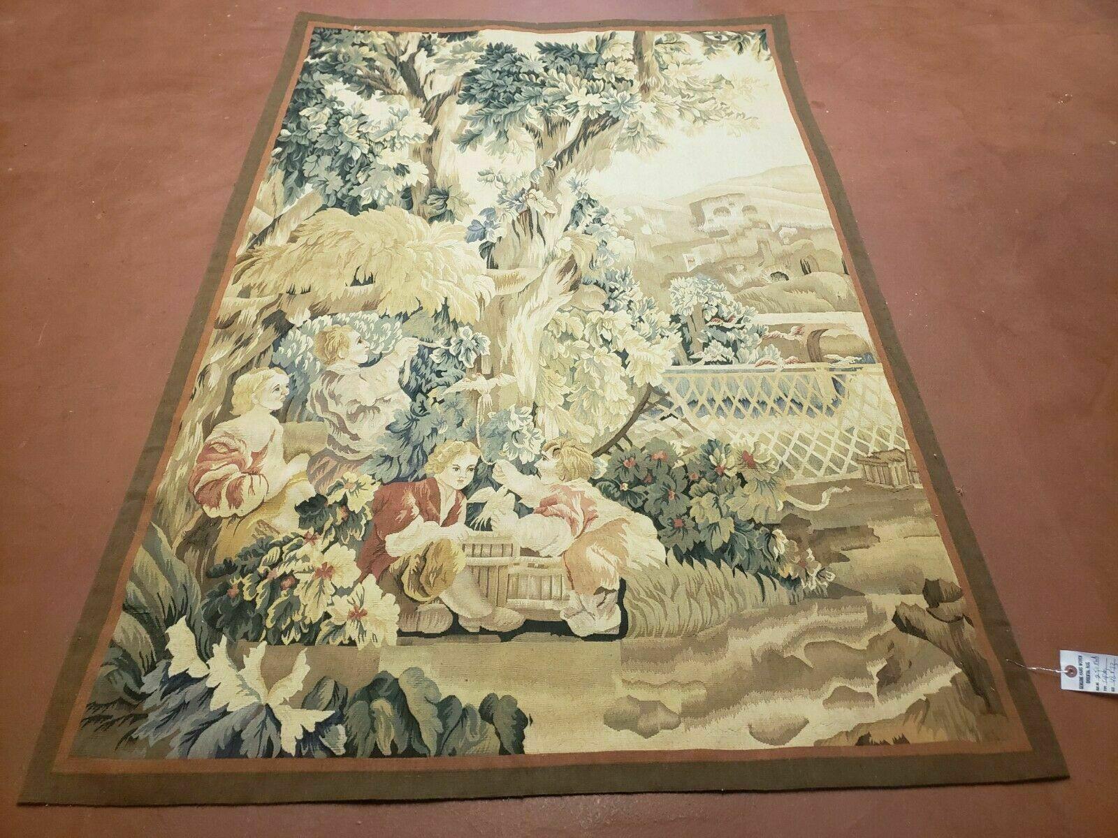 4' X 6' Tapestry French Design Handmade Aubusson Weave Nature One Of A Kind