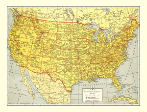Vintage Map of United States 1943