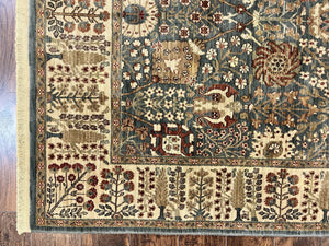 Belgium Power-Loomed Rug 5.6 x 7.6, Green and Cream Rug, Vintage Wool Area Rug, Oriental Carpet, Medium Sized Rug