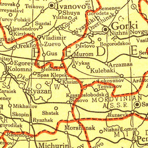 Vintage Map of Soviet Union 1943