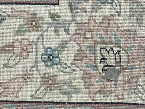 Indo Persian Rug 9x12, Navy Blue and Ivory/Cream, Floral Allover, Wool Vintage Handmade Carpet