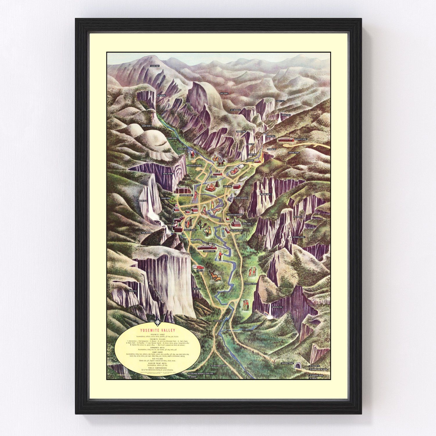 Vintage Map of Yosemite Valley 1955