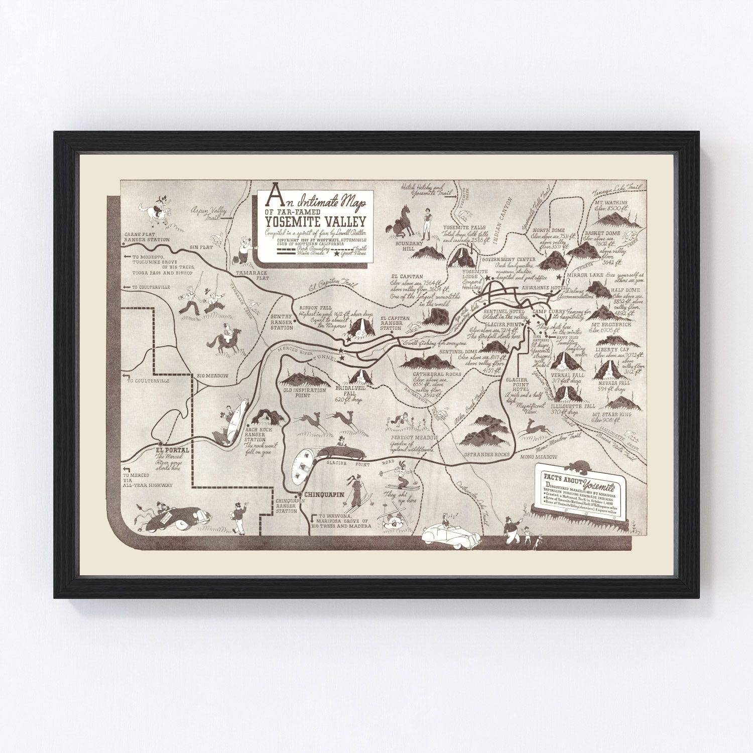 Vintage Map of Yosemite Valley 1937