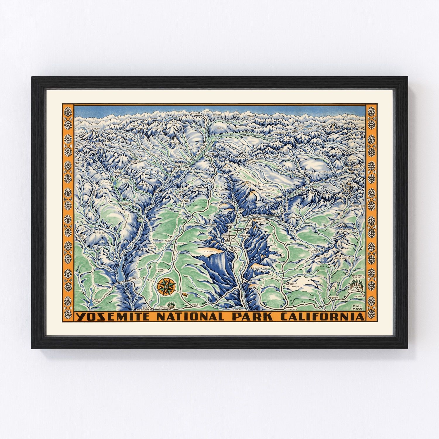 Vintage Map of Yosemite National Park 1955