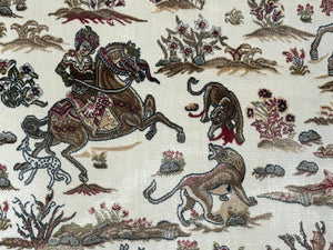 Turkish Silk Hunting Scene Rug 4x6, Ivory, Bamboo Silk, New