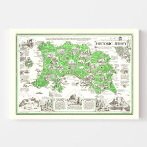 Vintage Map of Jersey, England 1957