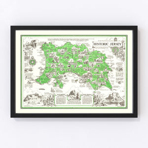 Vintage Map of Jersey, England 1957