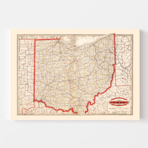 Vintage Railroad Map of Ohio 1882